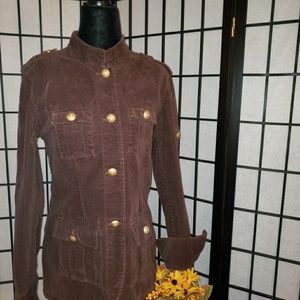 ☆IZOD☆Soft Velvet Brown Military Jacket EUC!